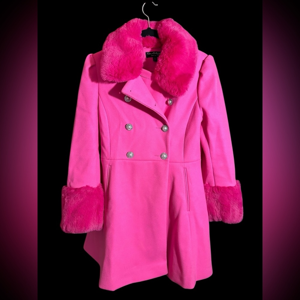 Miss Selfridge faux fur coat and cuff dolly coat in bright pink